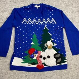 jolly sweaters womens XXL Christmas‎ Oversize knit 3D snowman blue winner